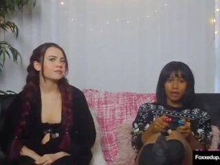 Long Haired Lesbo Sabina Rouge Seduces Sweet Gamer lassie Jenna Foxx&excl;