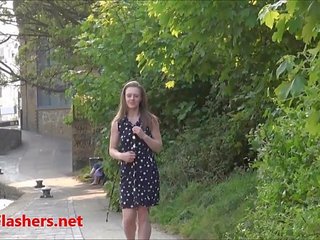 Tempting teen flasher Lauras amateur public nudity and voyeur exposure of small tits