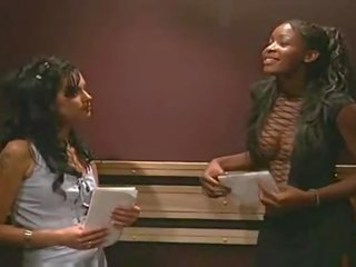 Lustful Interracial lesbian sex movie in elevator